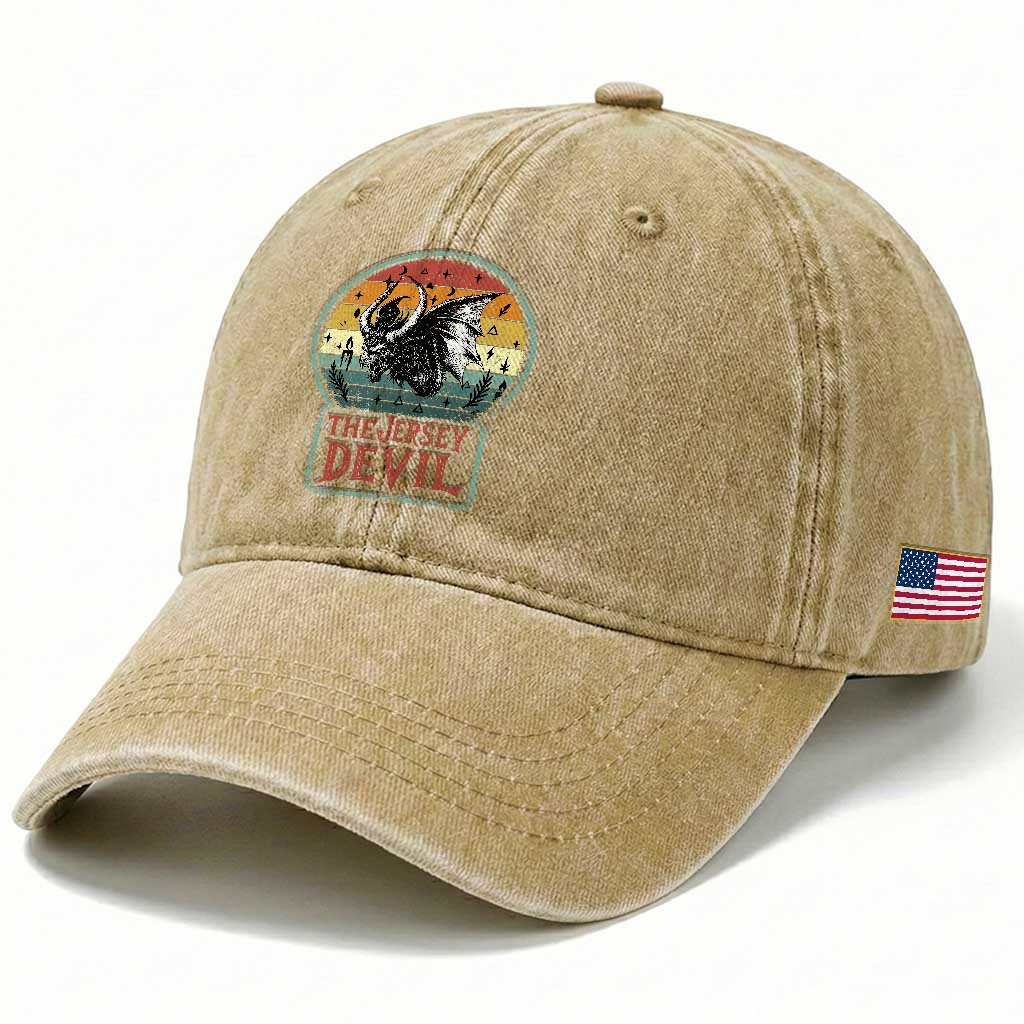 The Jersey Devil Washed Cotton Baseball Cap Retro Vintage New Jersey Cryptid TS12 Print Your Wear