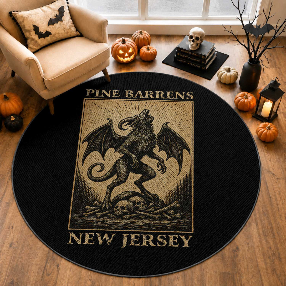 Jersey Devil Round Rug Gothic Horror Gift Pine Barrens New Jersey