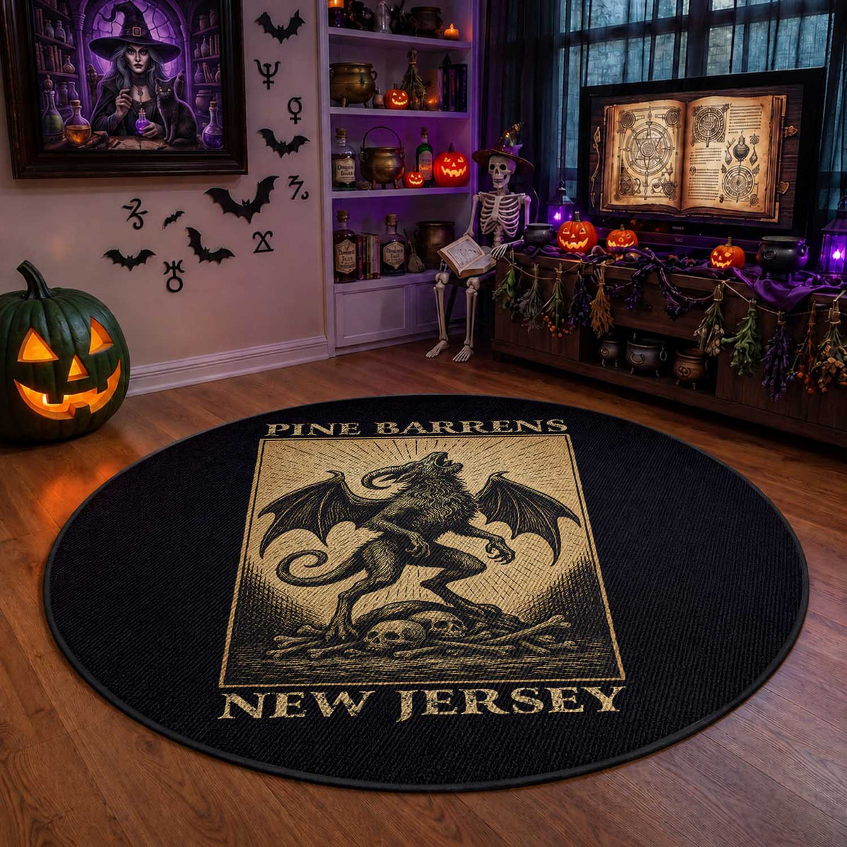 Jersey Devil Round Rug Gothic Horror Gift Pine Barrens New Jersey