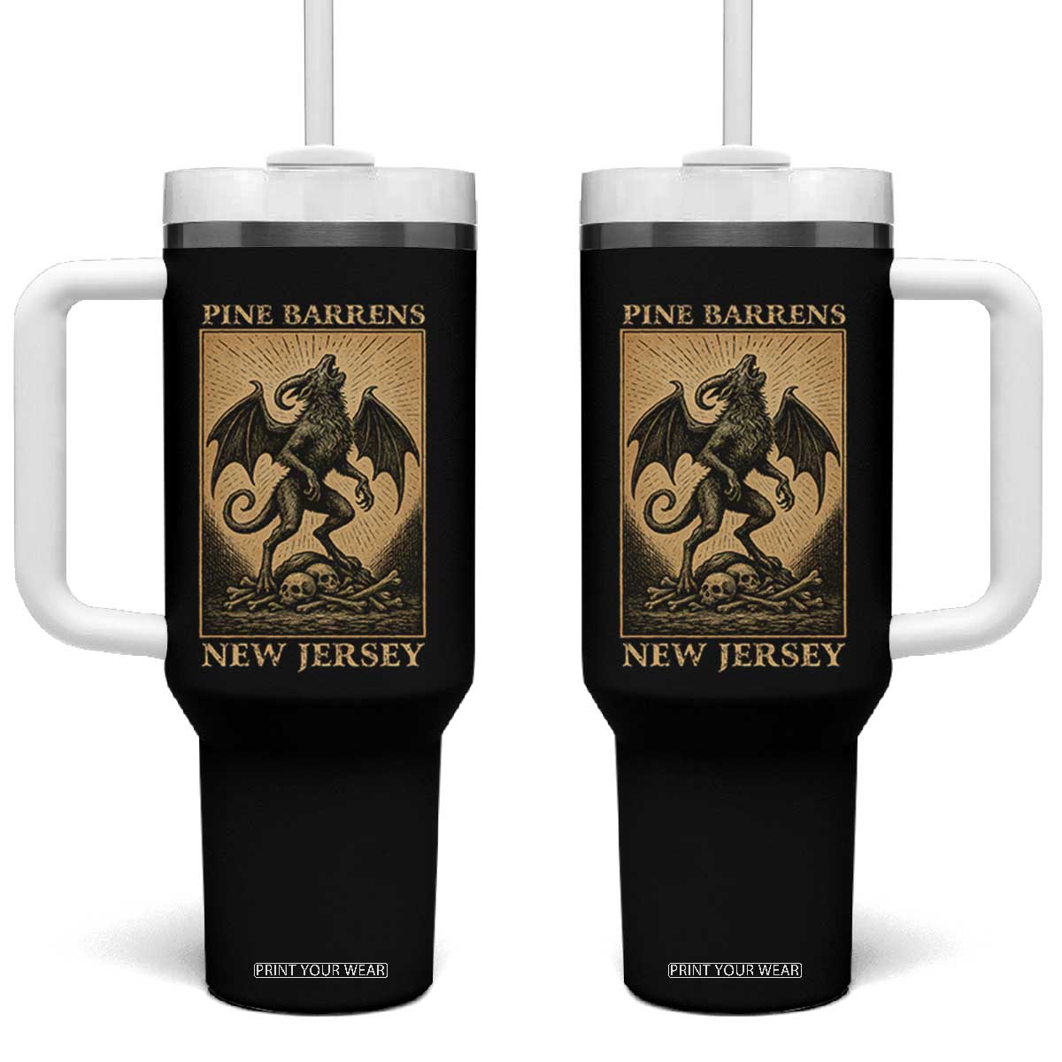 Jersey Devil Tumbler With Handle Gothic Horror Gift Pine Barrens New Jersey TS12 One Size: 40 oz Black Print Your Wear
