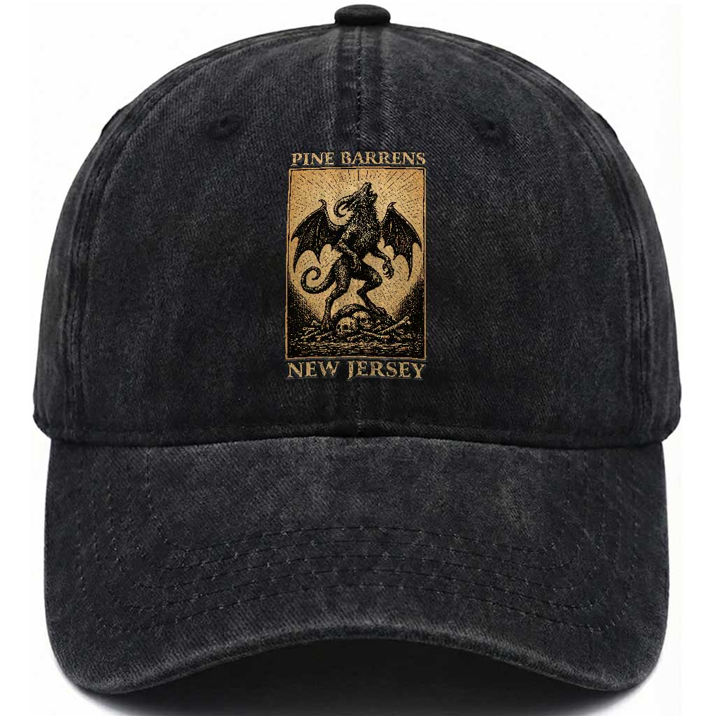 Jersey Devil Washed Cotton Baseball Cap Gothic Horror Gift Pine Barrens New Jersey TS12 Washed Cap Universal Fit Black Print Your Wear