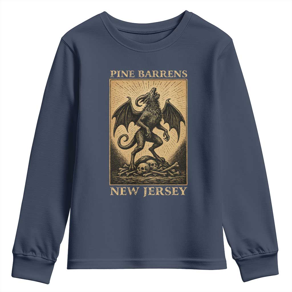 Jersey Devil Youth Sweatshirt Gothic Horror Gift Pine Barrens New Jersey TS12 Navy Print Your Wear