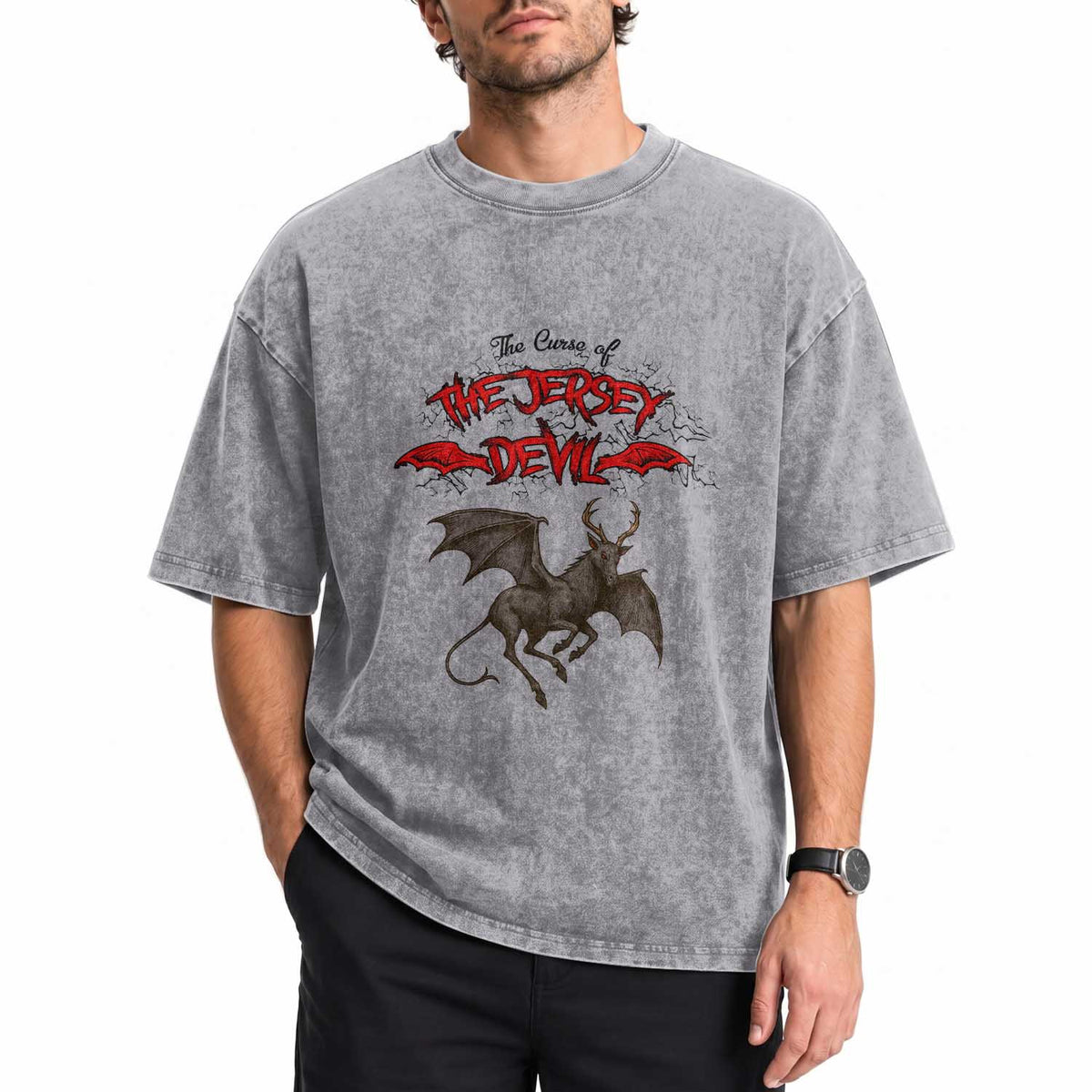 Jersey Devil Washed Cotton T-Shirt The Curse Of The Cryptid Gothic Horror Gift