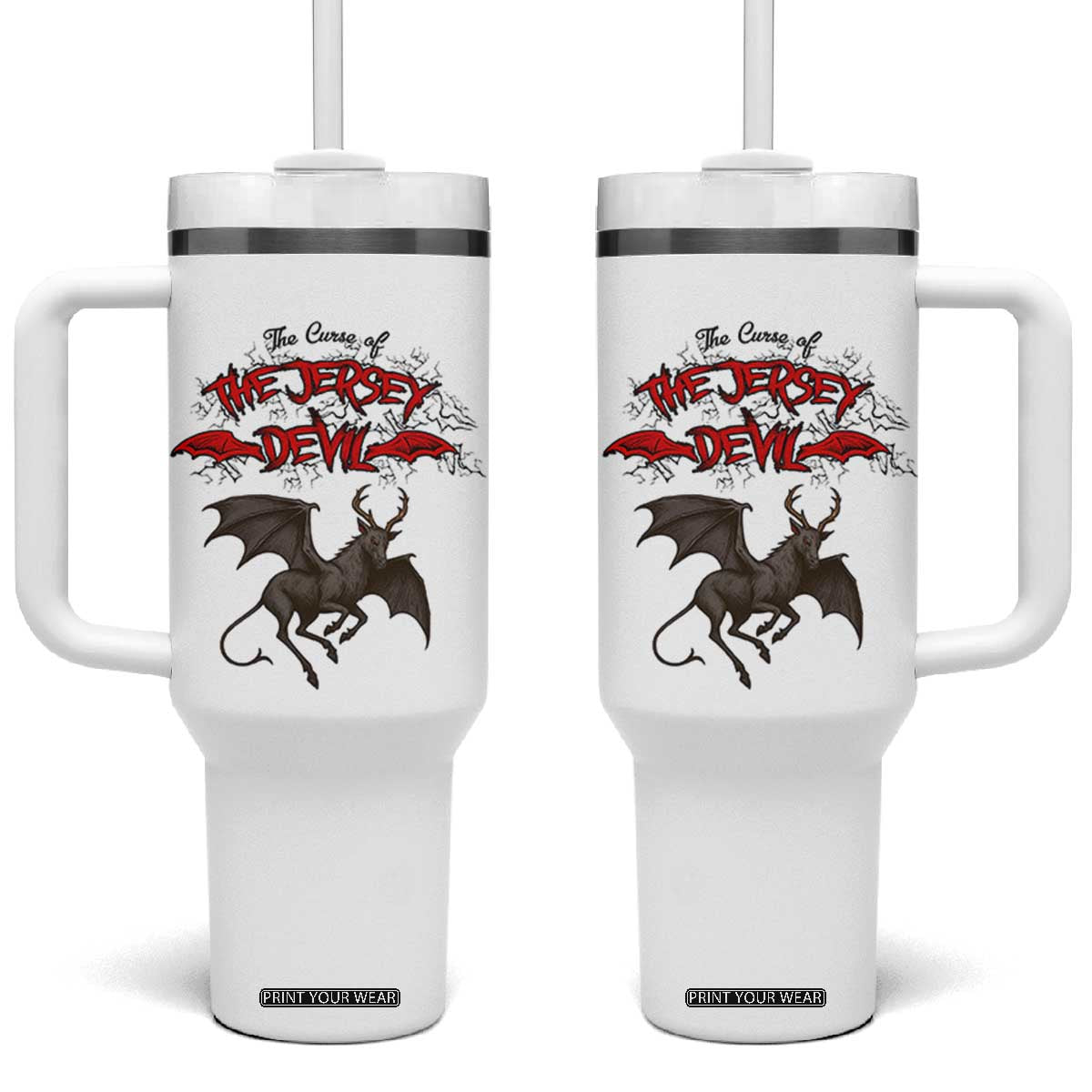 Jersey Devil Tumbler With Handle The Curse Of The Cryptid Gothic Horror Gift TS12 One Size: 40 oz White Print Your Wear