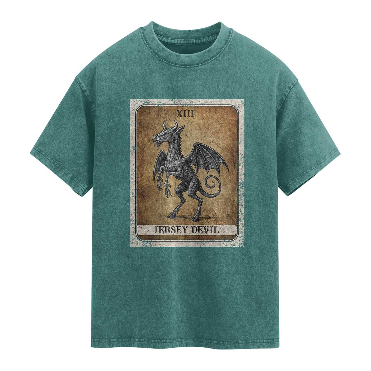 Jersey Devil Washed Cotton T-Shirt Horror Tarot Card Urban Legends Gift