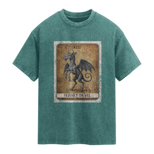 Jersey Devil Washed Cotton T-Shirt Horror Tarot Card Urban Legends Gift