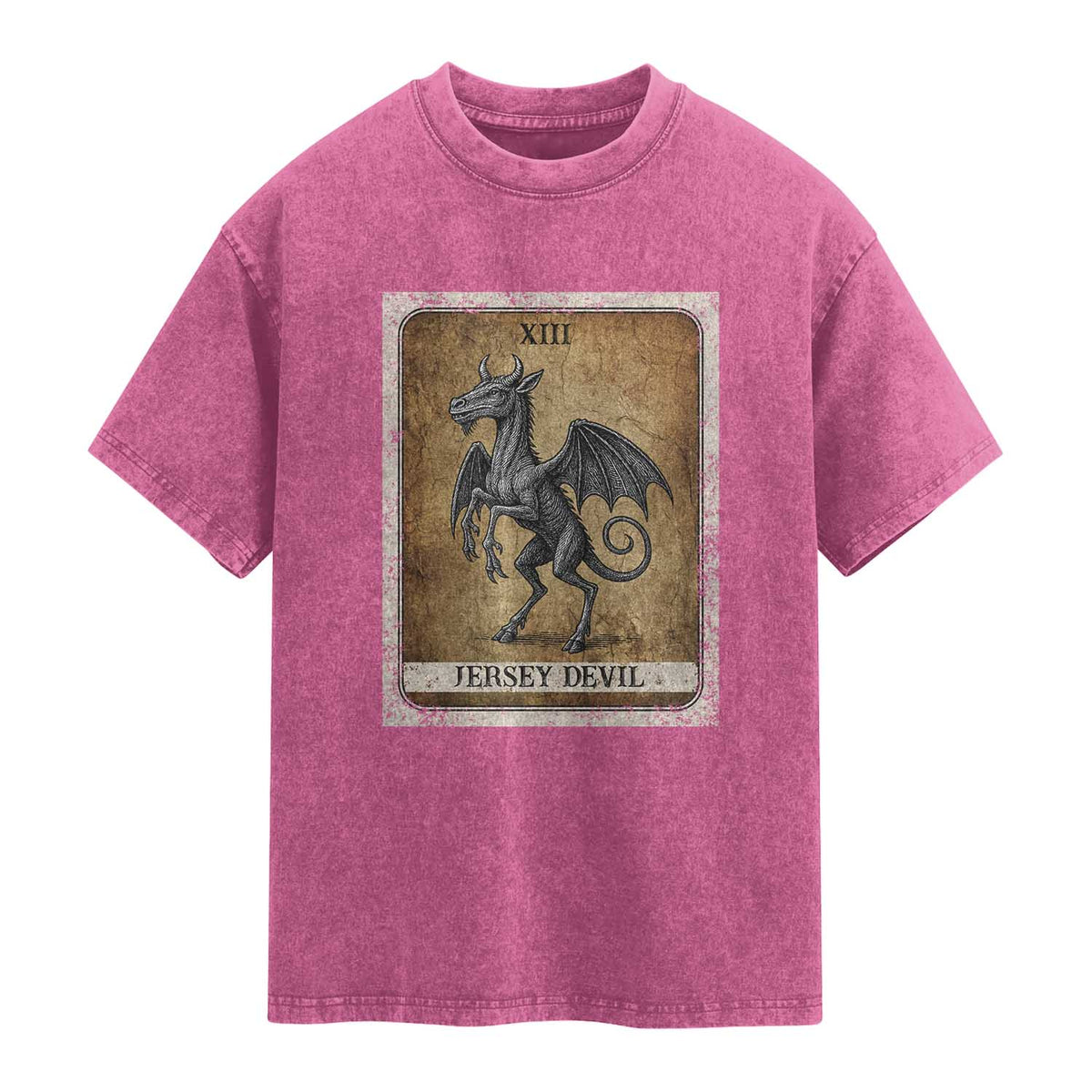 Jersey Devil Washed Cotton T-Shirt Horror Tarot Card Urban Legends Gift