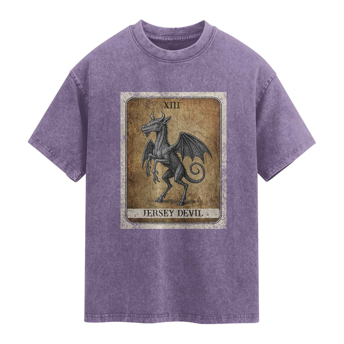 Jersey Devil Washed Cotton T-Shirt Horror Tarot Card Urban Legends Gift