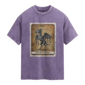 Jersey Devil Washed Cotton T-Shirt Horror Tarot Card Urban Legends Gift