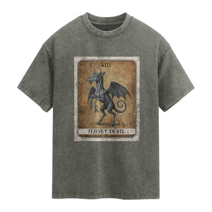 Jersey Devil Washed Cotton T-Shirt Horror Tarot Card Urban Legends Gift