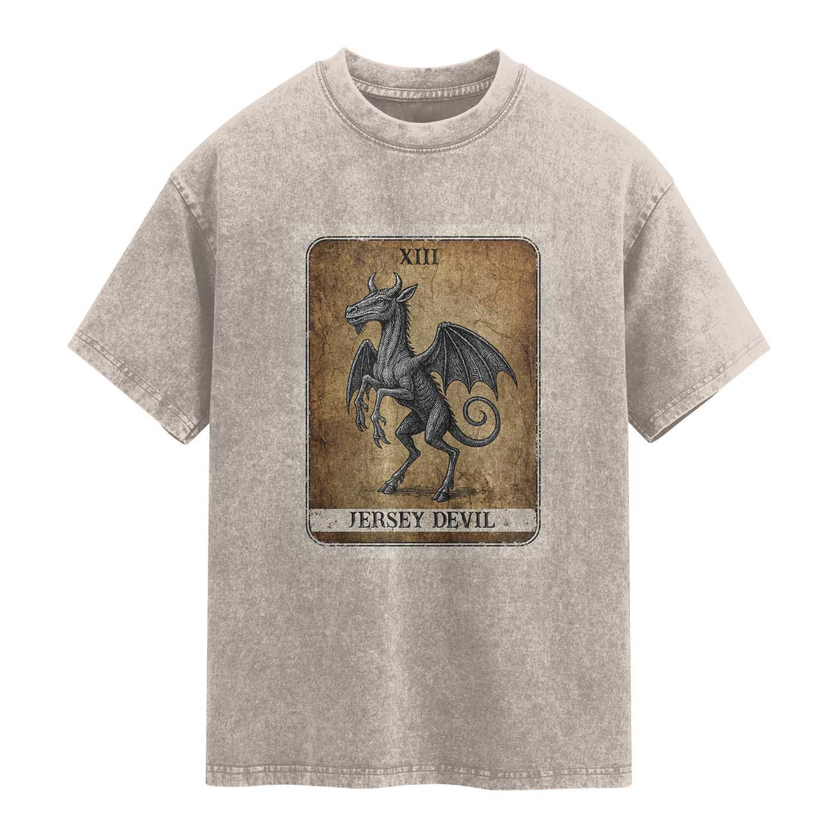 Jersey Devil Washed Cotton T-Shirt Horror Tarot Card Urban Legends Gift