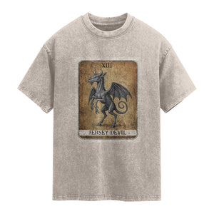 Jersey Devil Washed Cotton T-Shirt Horror Tarot Card Urban Legends Gift