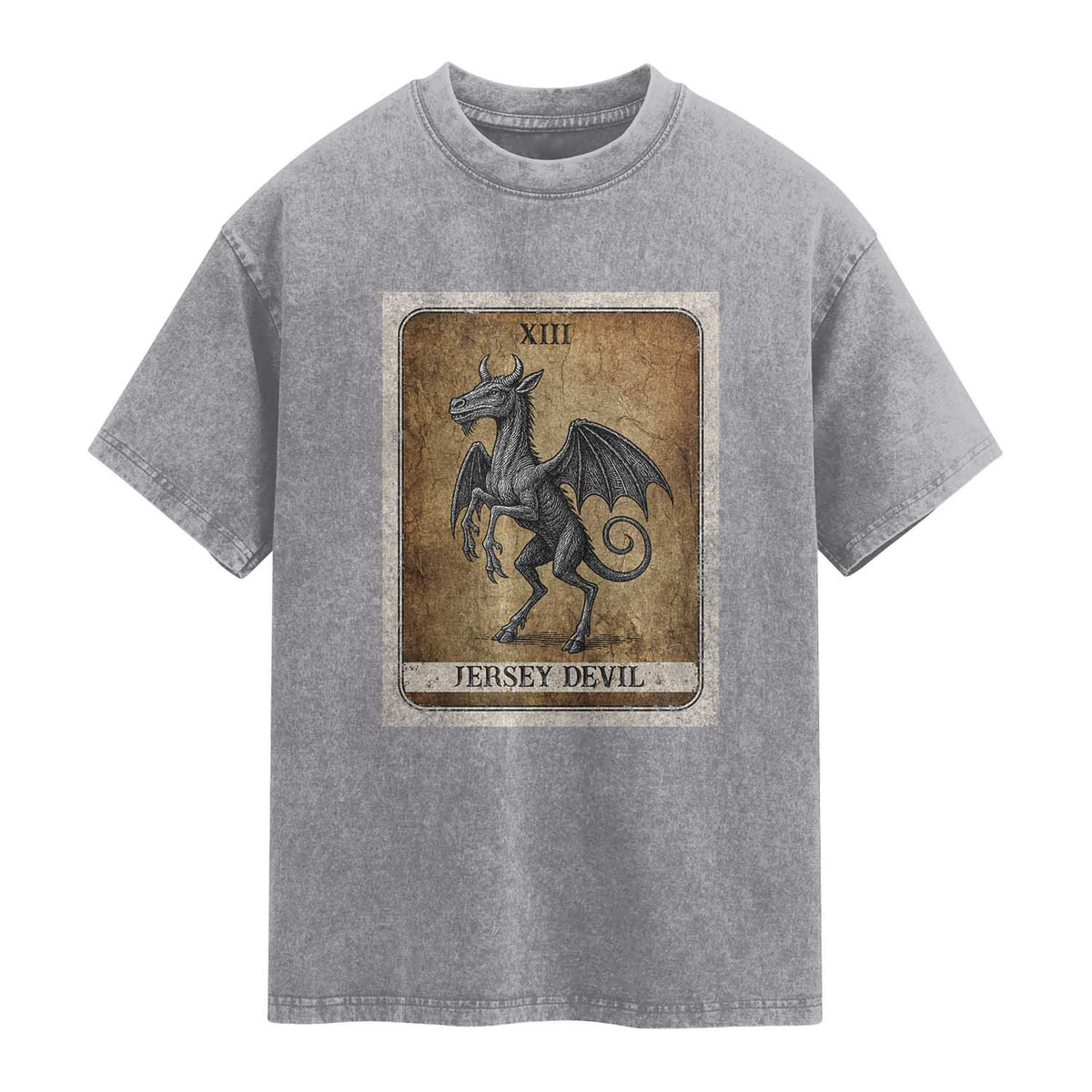 Jersey Devil Washed Cotton T-Shirt Horror Tarot Card Urban Legends Gift