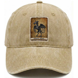 Jersey Devil Washed Cotton Baseball Cap Horror Tarot Card Urban Legends Gift TS12 Washed Cap Universal Fit Khaki Print Your Wear