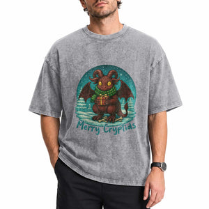 Jersey Devil Washed Cotton T-Shirt Merry Cryptidmas Funny Christmas Gift