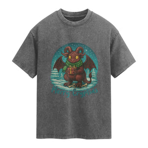 Jersey Devil Washed Cotton T-Shirt Merry Cryptidmas Funny Christmas Gift