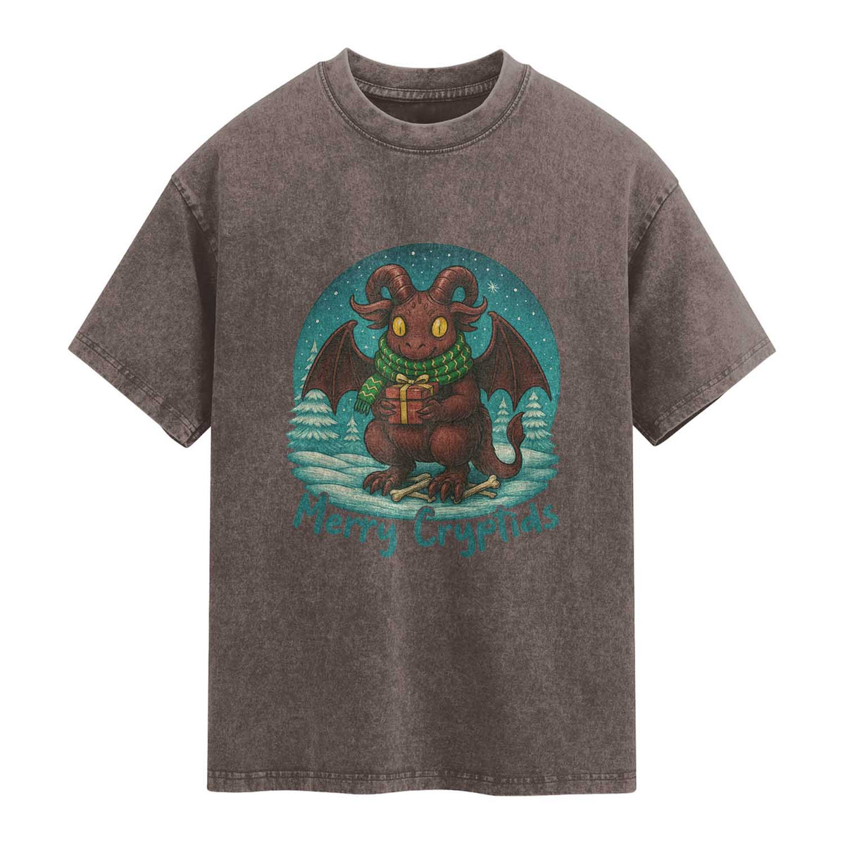 Jersey Devil Washed Cotton T-Shirt Merry Cryptidmas Funny Christmas Gift