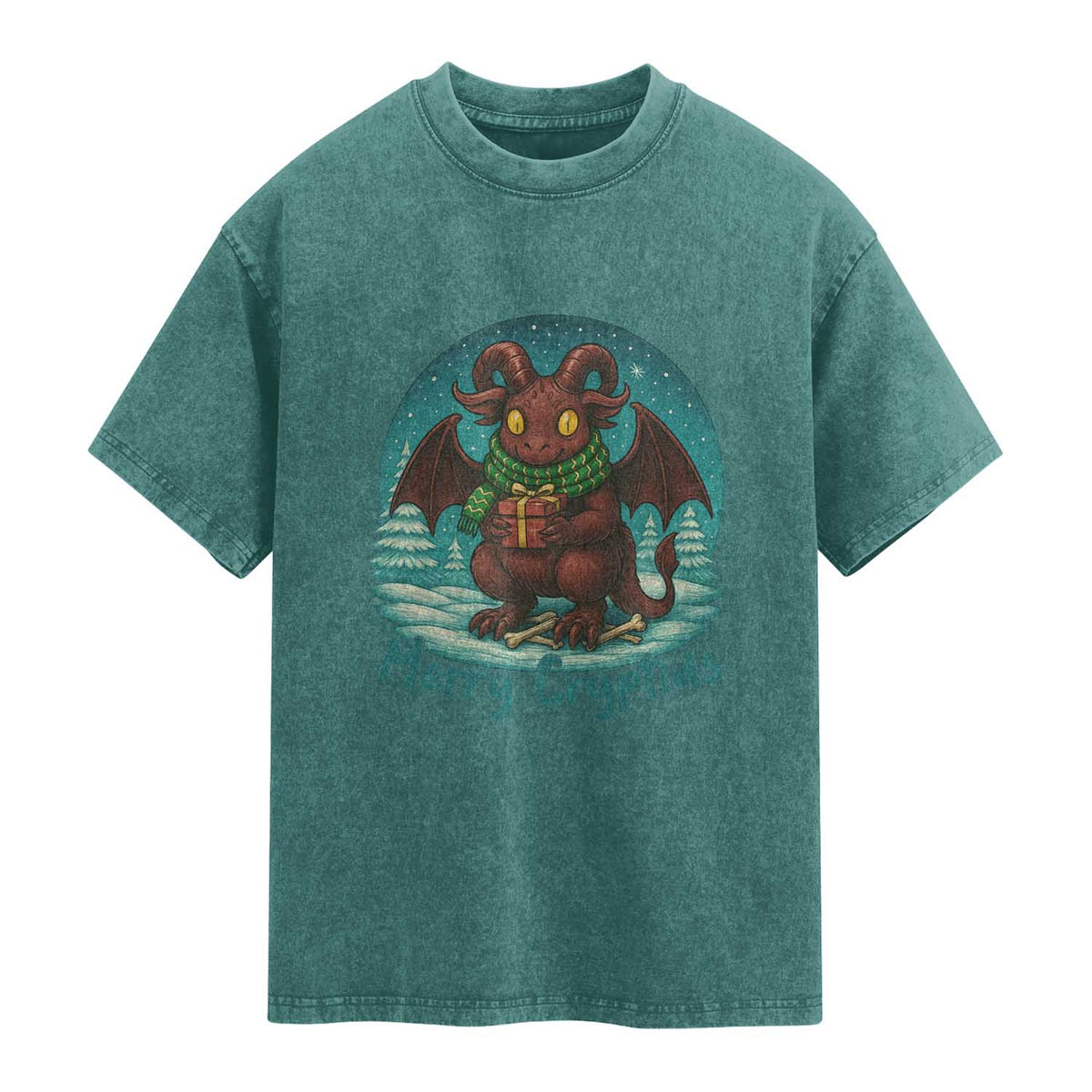 Jersey Devil Washed Cotton T-Shirt Merry Cryptidmas Funny Christmas Gift