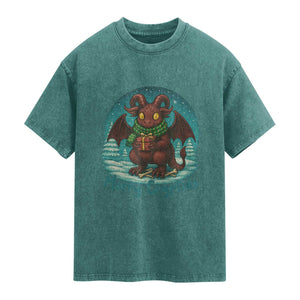Jersey Devil Washed Cotton T-Shirt Merry Cryptidmas Funny Christmas Gift