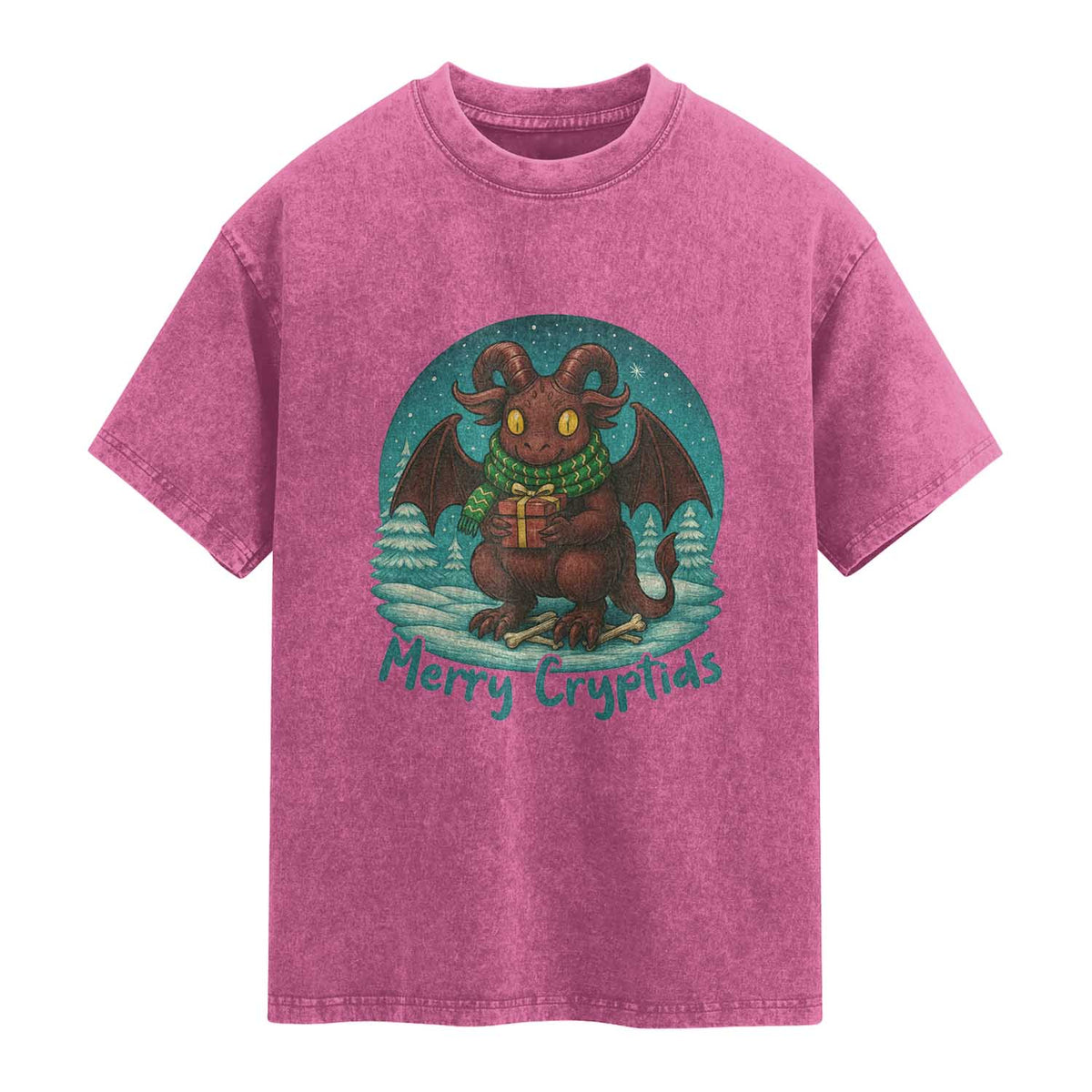 Jersey Devil Washed Cotton T-Shirt Merry Cryptidmas Funny Christmas Gift