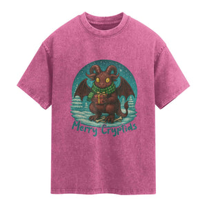 Jersey Devil Washed Cotton T-Shirt Merry Cryptidmas Funny Christmas Gift