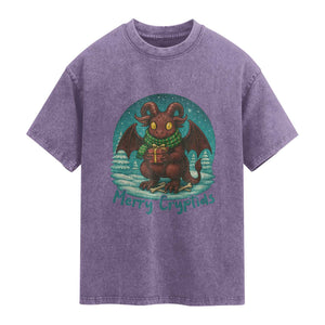 Jersey Devil Washed Cotton T-Shirt Merry Cryptidmas Funny Christmas Gift