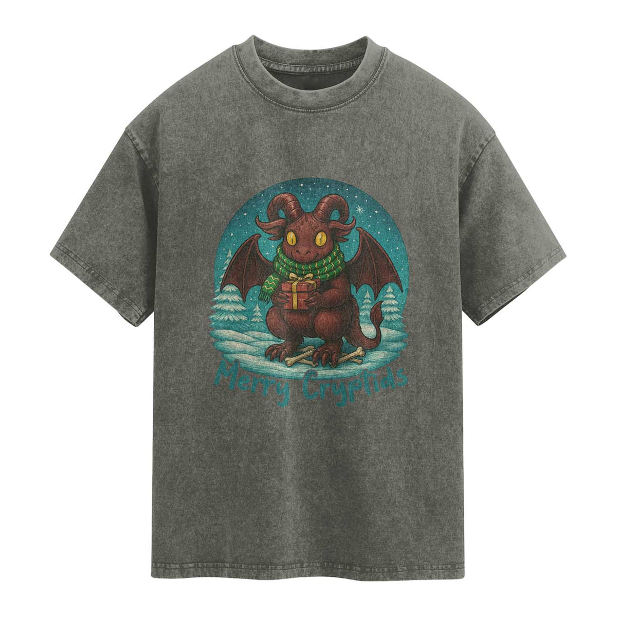 Jersey Devil Washed Cotton T-Shirt Merry Cryptidmas Funny Christmas Gift