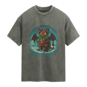 Jersey Devil Washed Cotton T-Shirt Merry Cryptidmas Funny Christmas Gift
