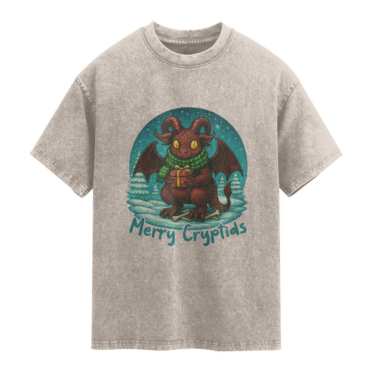 Jersey Devil Washed Cotton T-Shirt Merry Cryptidmas Funny Christmas Gift