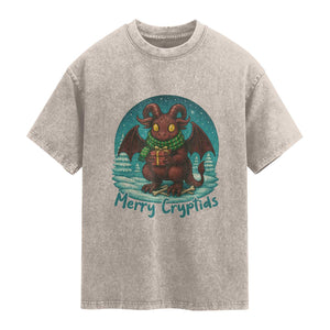 Jersey Devil Washed Cotton T-Shirt Merry Cryptidmas Funny Christmas Gift