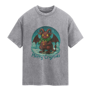 Jersey Devil Washed Cotton T-Shirt Merry Cryptidmas Funny Christmas Gift