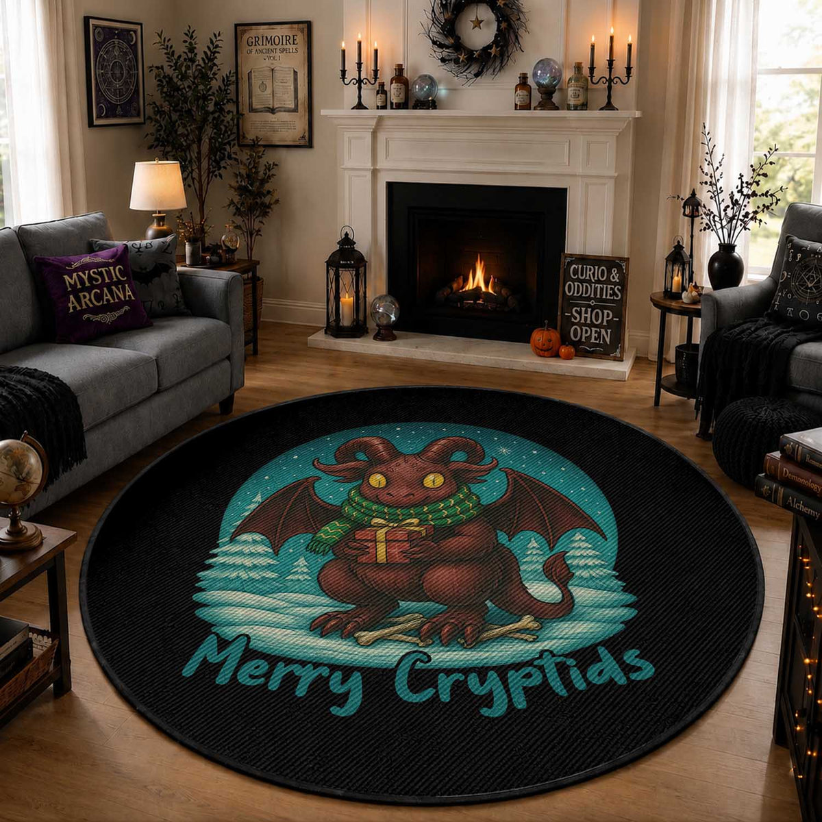 Jersey Devil Round Rug Merry Cryptidmas Funny Christmas Gift