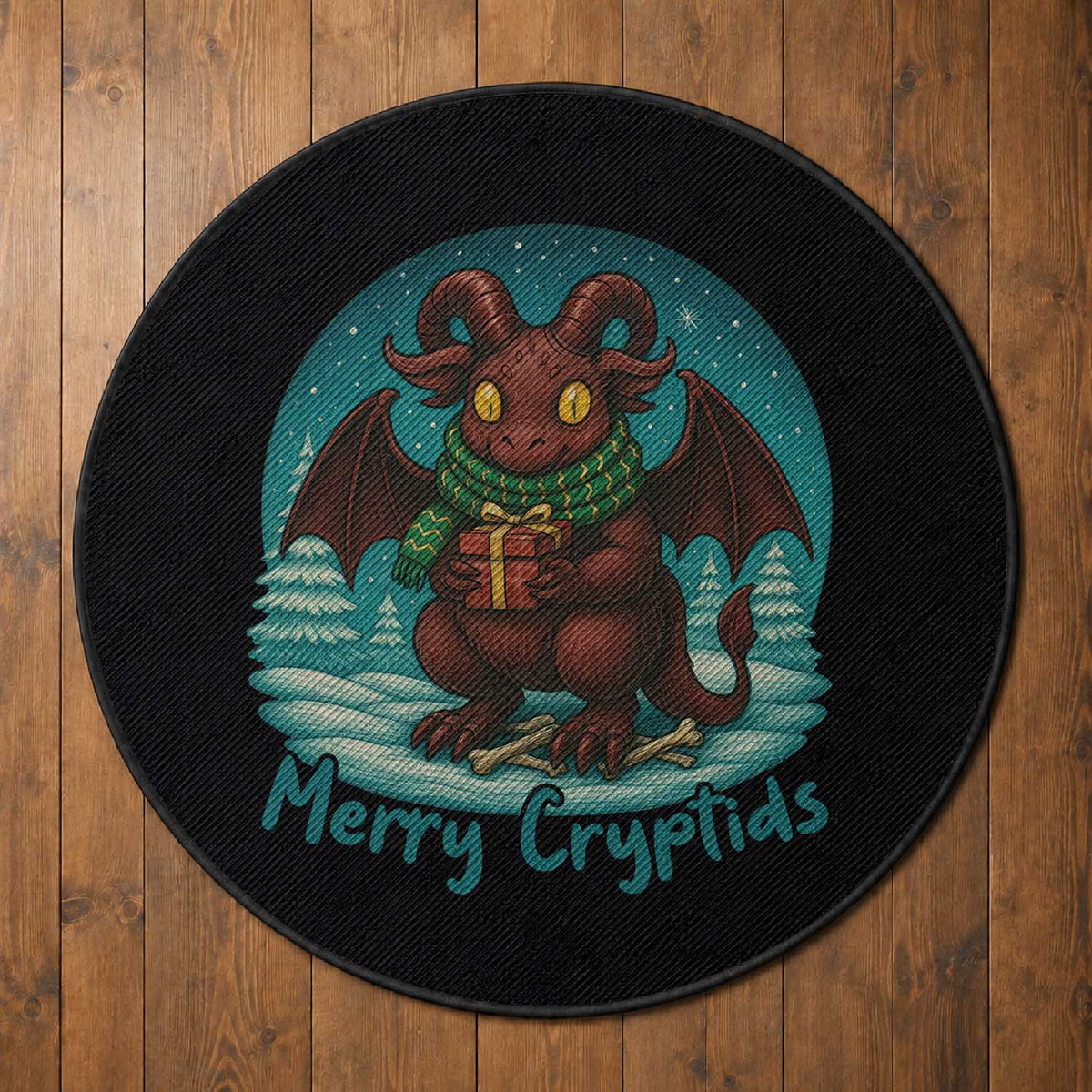 Jersey Devil Round Rug Merry Cryptidmas Funny Christmas Gift