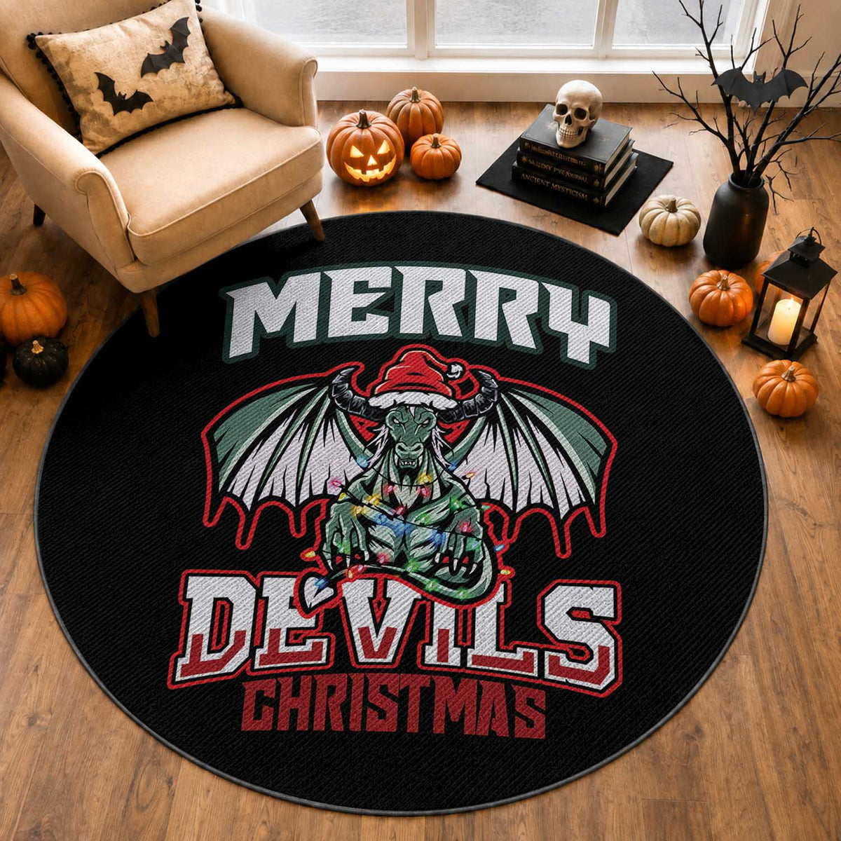 Jersey Devil Round Rug Merry Devils Christmas Cryptid Gift