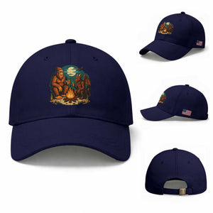 Funny Bigfoot And Jersey Devil Camping Cryptid Gift Baseball Cap TS12 Baseball Cap Universal Fit Dark Blue Print Your Wear