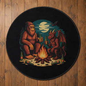 Funny Bigfoot And Jersey Devil Camping Cryptid Gift Round Rug