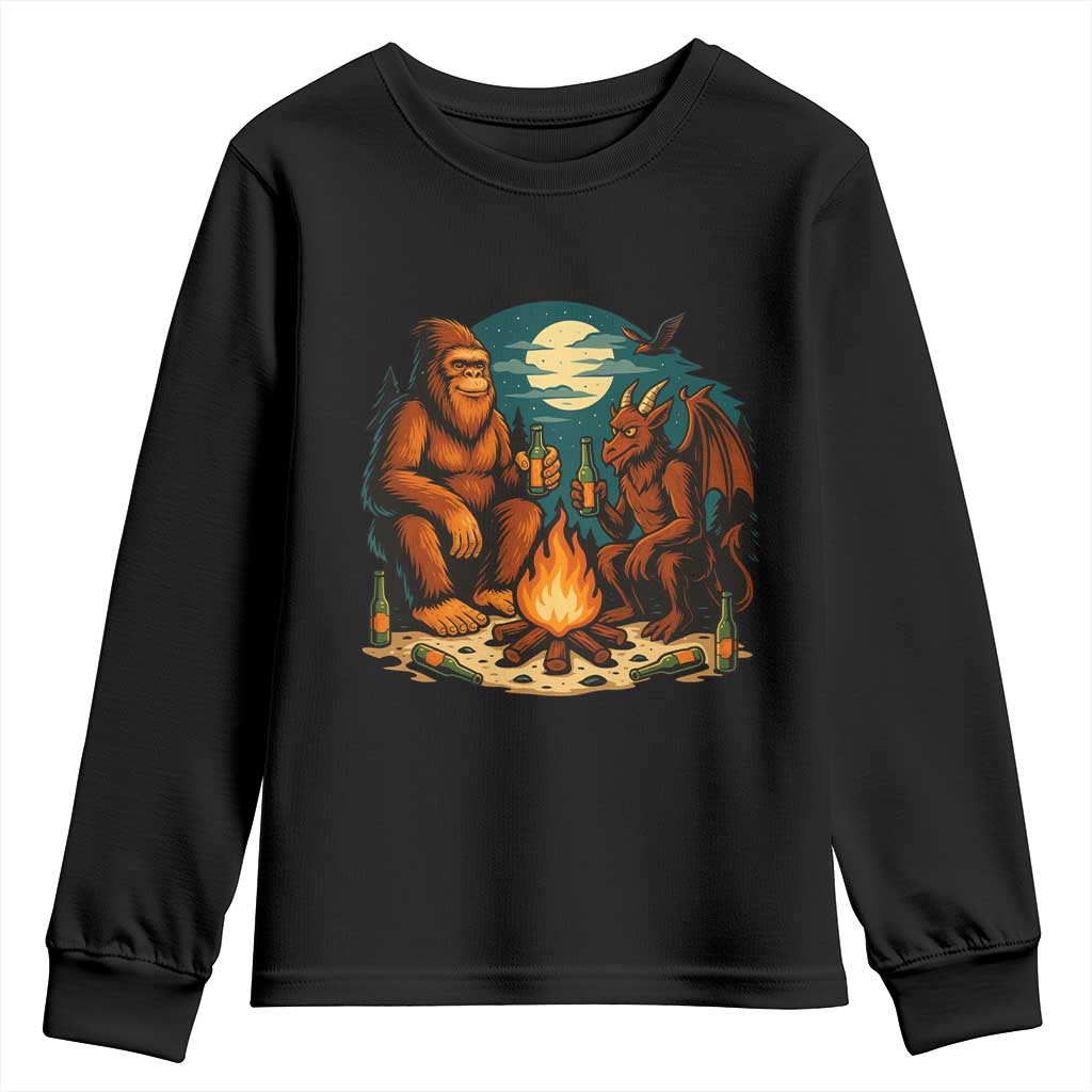 Funny Bigfoot And Jersey Devil Camping Cryptid Gift Youth Sweatshirt TS12 Black Print Your Wear