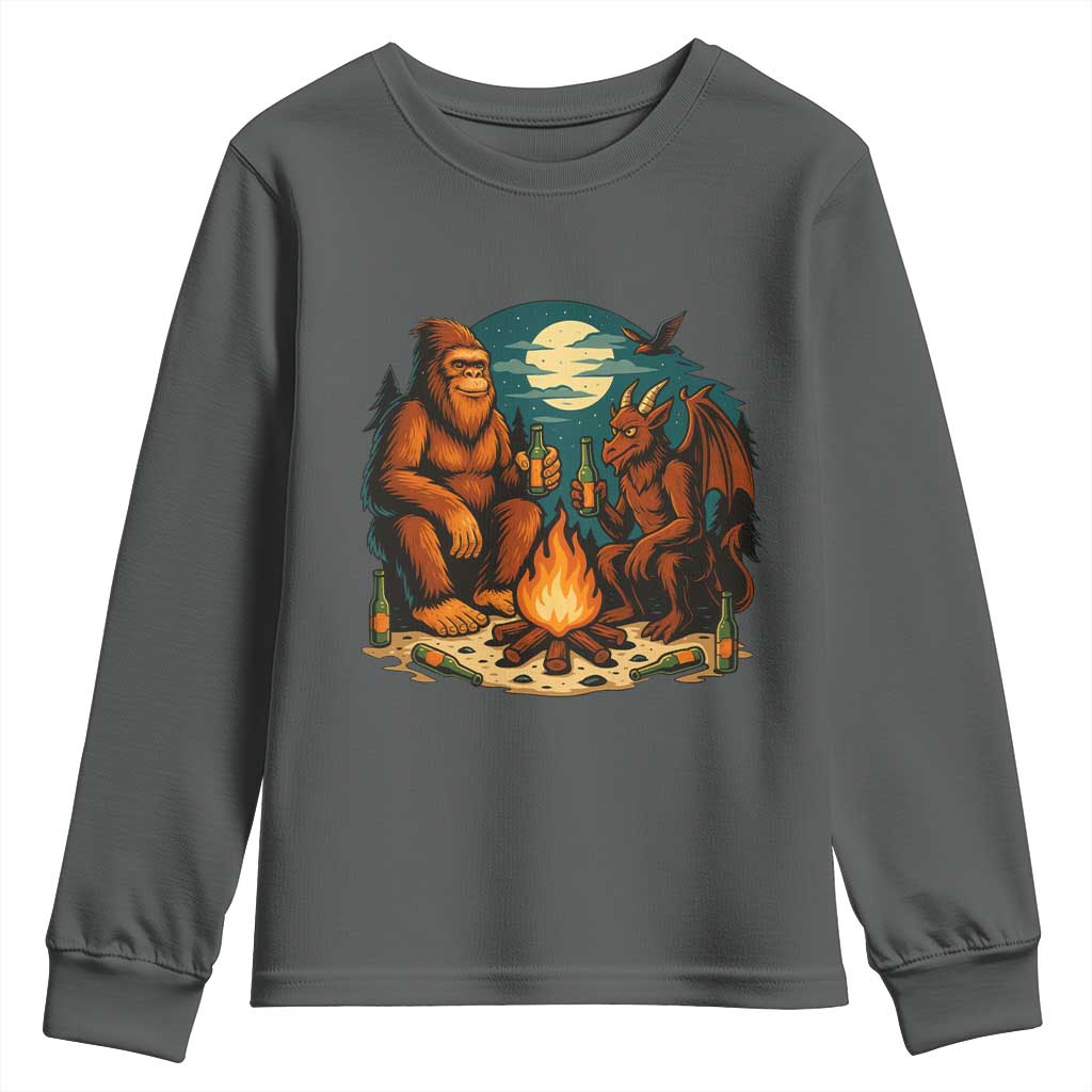 Funny Bigfoot And Jersey Devil Camping Cryptid Gift Youth Sweatshirt TS12 Dark Heather Print Your Wear