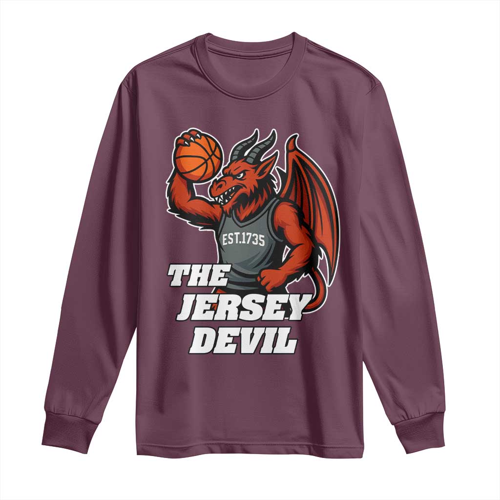 Funny Cryptid Sports Long Sleeve Shirt Jersey Devil Playing Basketball TS12 Maroon Print Your Wear
