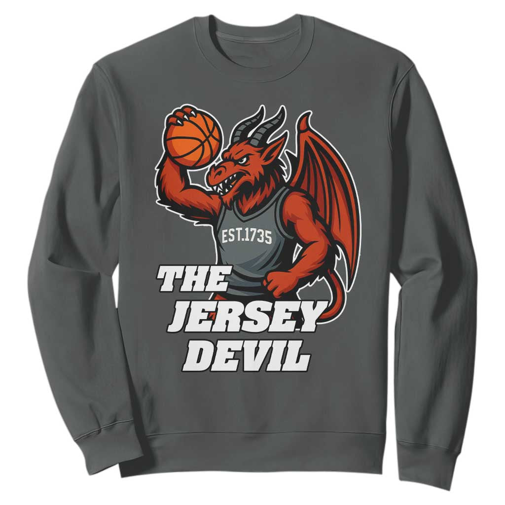 Funny Cryptid Sports Sweatshirt Jersey Devil Playing Basketball TS12 Dark Heather Print Your Wear