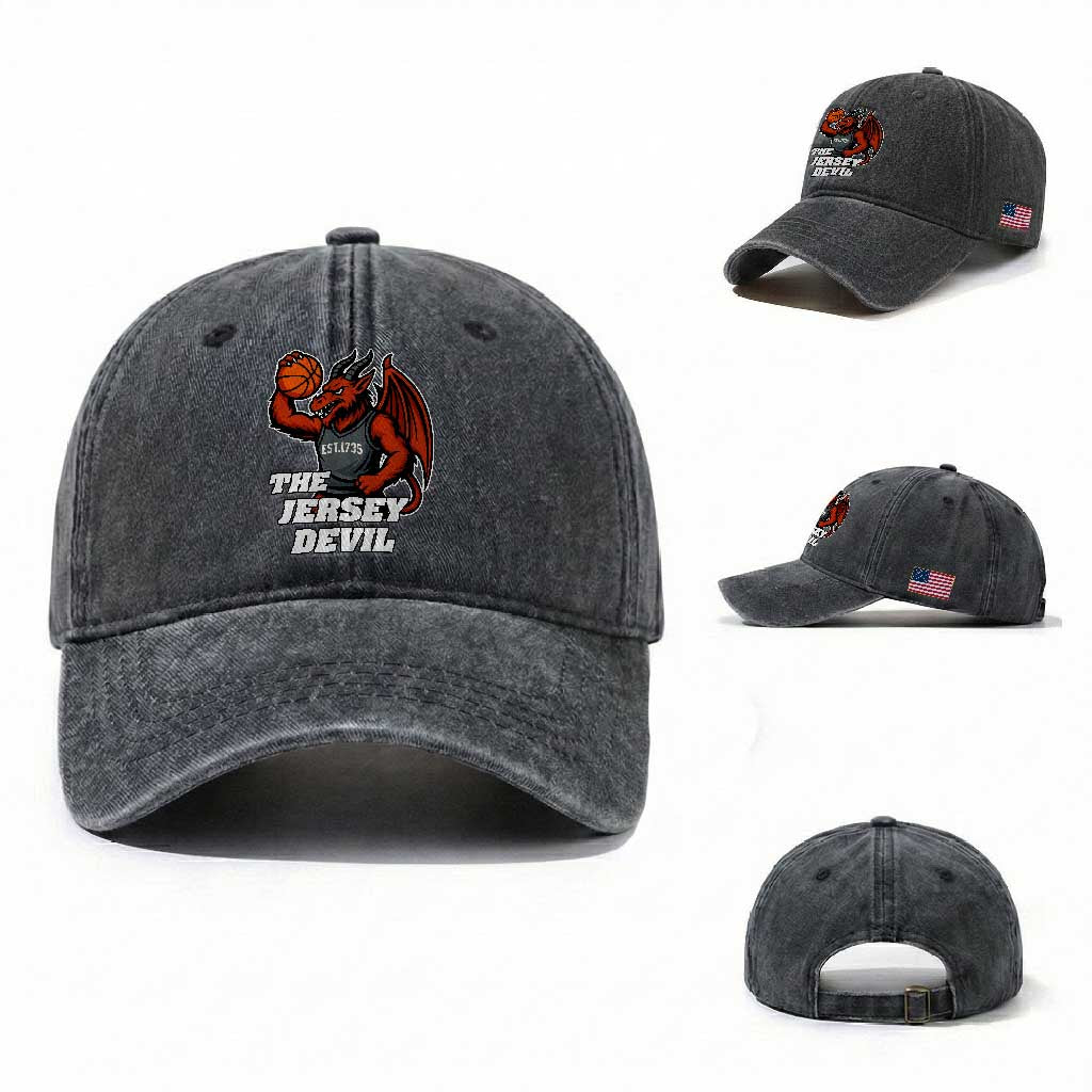 Funny Cryptid Sports Washed Cotton Baseball Cap Jersey Devil Playing Basketball TS12 Washed Cap Universal Fit Dark Gray Print Your Wear