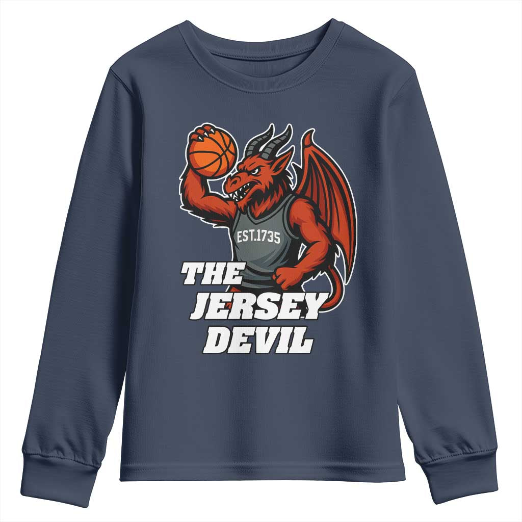 Funny Cryptid Sports Youth Sweatshirt Jersey Devil Playing Basketball TS12 Navy Print Your Wear