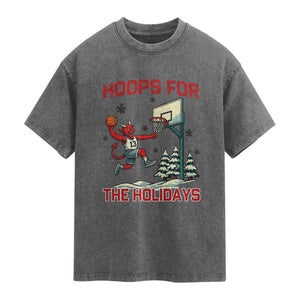 Funny Christmas Basketball Jersey Devil Washed Cotton T-Shirt Hoops For The Holidays