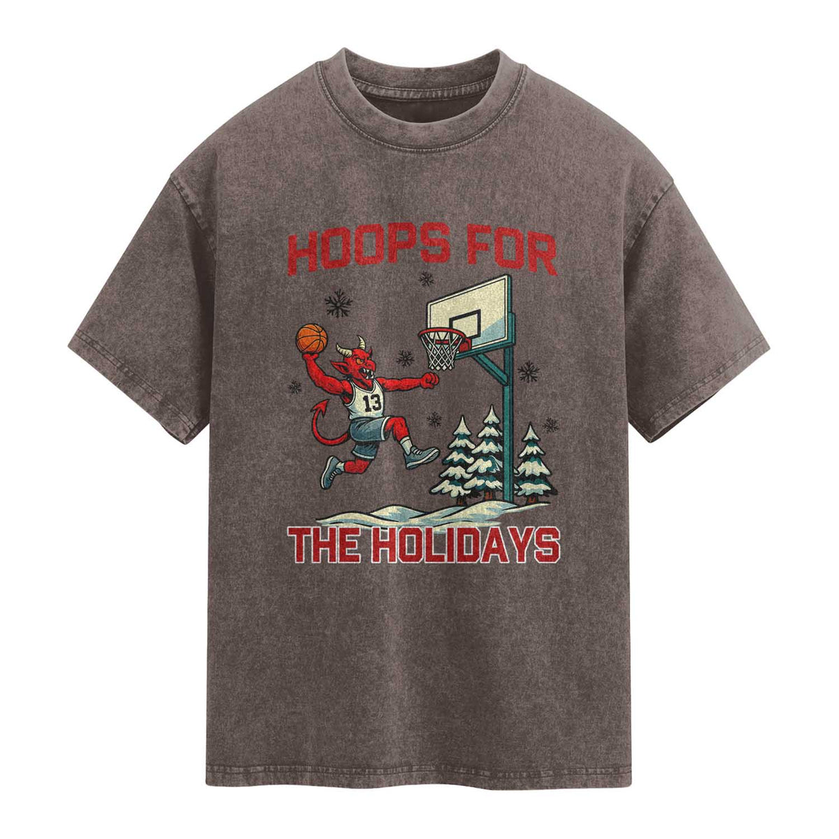 Funny Christmas Basketball Jersey Devil Washed Cotton T-Shirt Hoops For The Holidays