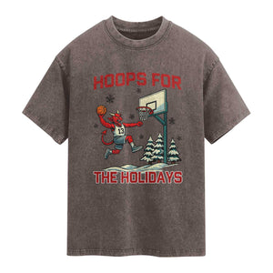 Funny Christmas Basketball Jersey Devil Washed Cotton T-Shirt Hoops For The Holidays
