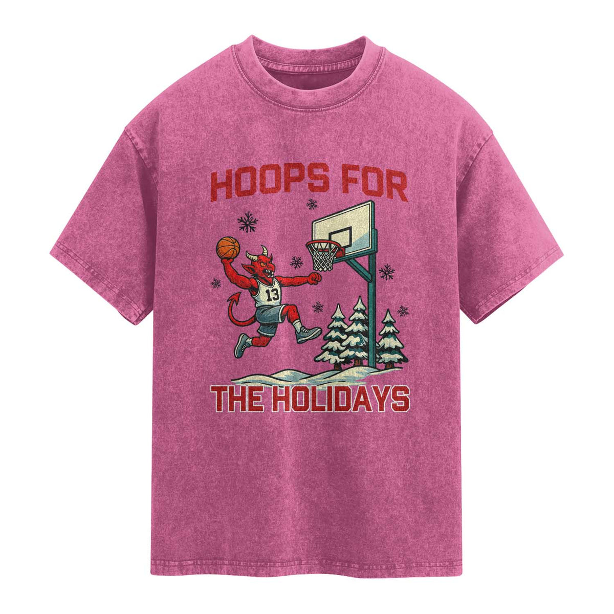 Funny Christmas Basketball Jersey Devil Washed Cotton T-Shirt Hoops For The Holidays
