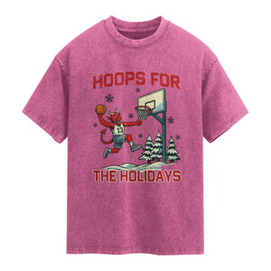 Funny Christmas Basketball Jersey Devil Washed Cotton T-Shirt Hoops For The Holidays
