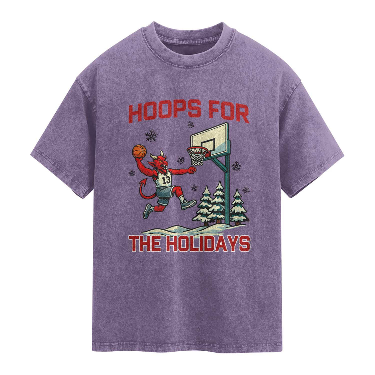 Funny Christmas Basketball Jersey Devil Washed Cotton T-Shirt Hoops For The Holidays
