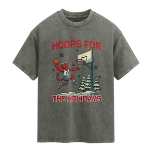 Funny Christmas Basketball Jersey Devil Washed Cotton T-Shirt Hoops For The Holidays
