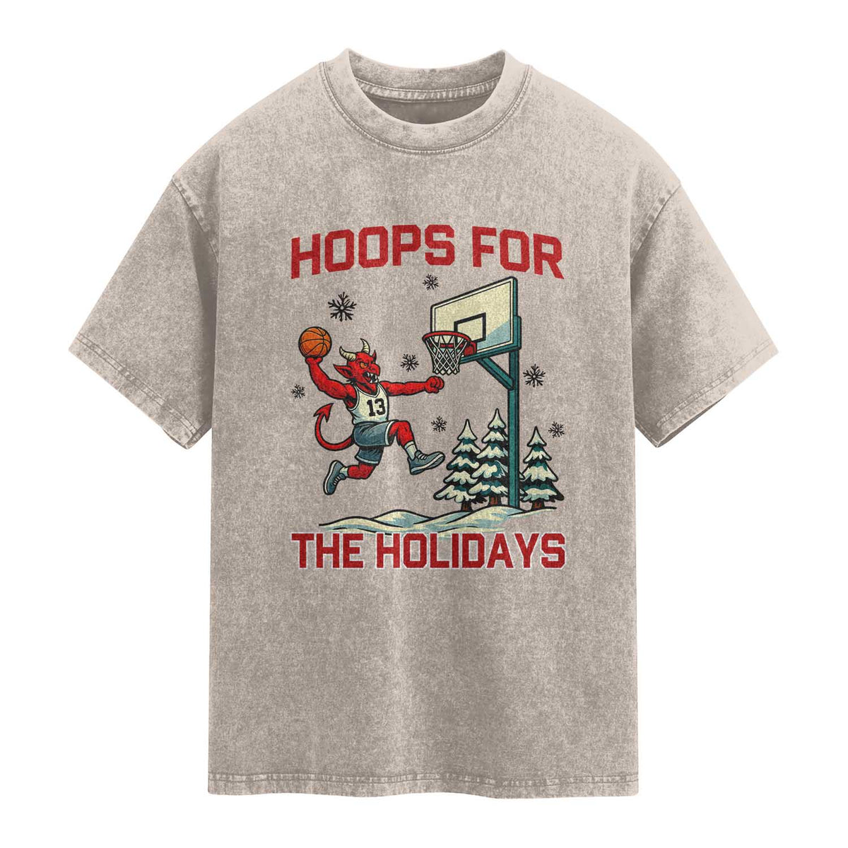 Funny Christmas Basketball Jersey Devil Washed Cotton T-Shirt Hoops For The Holidays